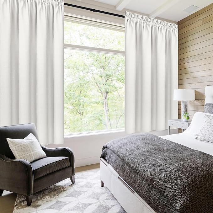 DWCN Blackout Curtains Thermal Insulated, Energy Saving & Noise Reducing Bedroom and Living Room Curtains, Ivory, W 38x L 45 Inch, Set of 2 Rod Pocket Curtain Panels