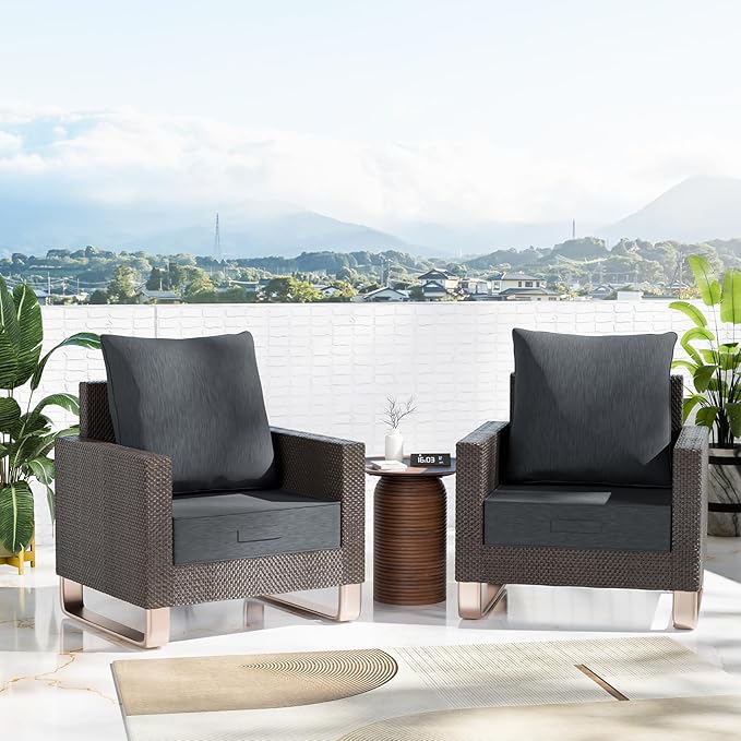 Outdoor Olefin Water-Resistant Deep Seat Cushion Set, 24''x 24''x 6'' Weather and Fade Resistant Patio Furniture Seat Cushion, Thickened Sofa Chair Pad with Straps for Lawn, Garden, Dark Gray