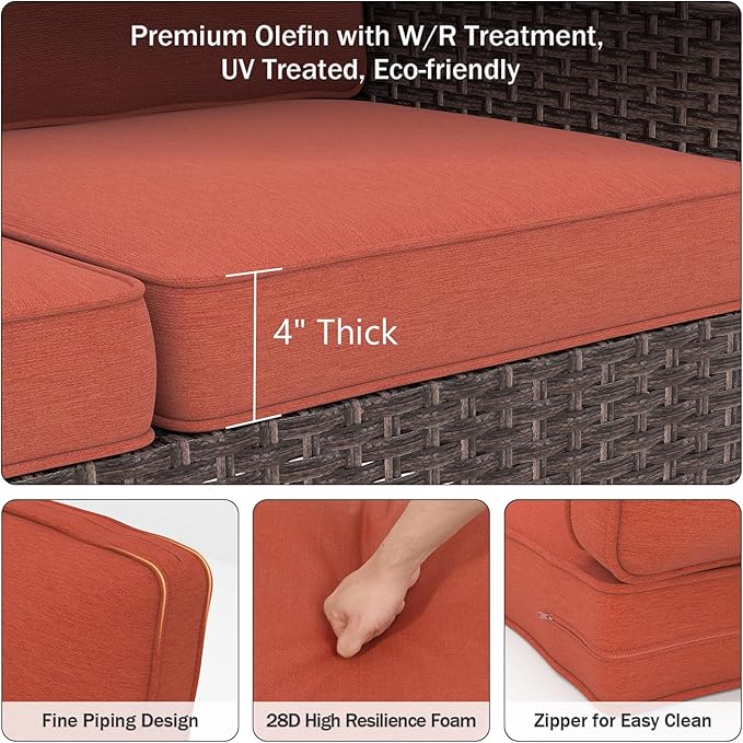 Outdoor Chair Cushions 23" x 24" x 4", Patio Deep Seat Replacement Cushions Set with Zippered Removable Cover, Weather-Resistant Olefin Fabric for Garden Chair Sofa Couch, Set of 2, Red