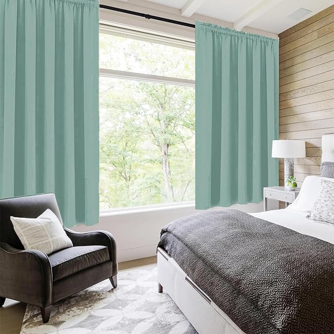 DWCN Blackout Curtains for Living Room Thermal Insulated, Energy Saving & Noise Reducing Bedroom Curtains, Sage Green, W 60x L 36 Inch, Set of 2 Rod Pocket Curtain Panels