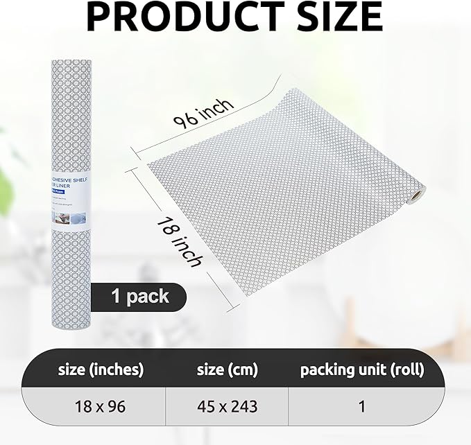 RAY STAR 18X96 Inch Shelf Liner for Kitchen Cabinets, Non-Adhesive Cabinet Liner Washable, PVC Drawer Liner for Dresser Non-Slip Bathroom (Black Circle)(1 Roll)