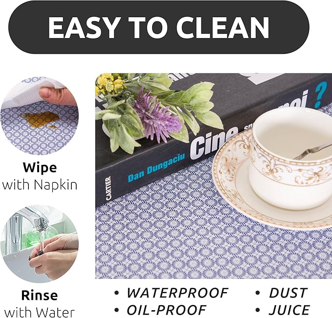 RAY STAR 12X120 Inch Shelf Liner for Kitchen Cabinets, Non-Adhesive Cabinet Liner Washable, PVC Drawer Liner for Dresser Non-Slip Bathroom (Blue Circle)(3 Roll)