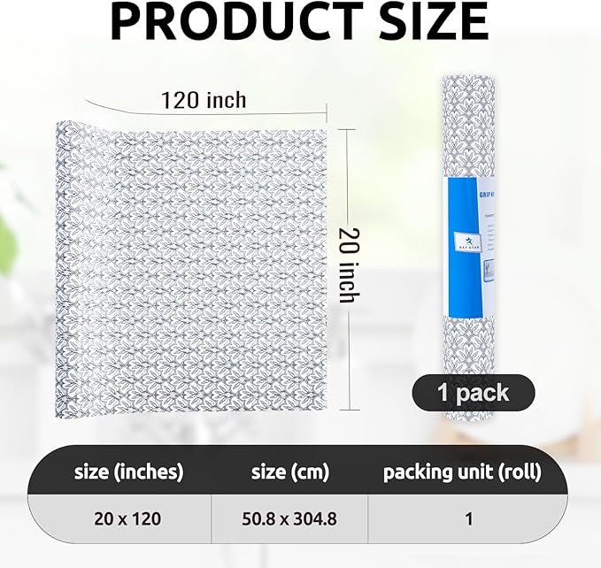 RAY STAR 20X120 Inch Shelf Liner for Kitchen Cabinets, Non-Adhesive Cabinet Liner Washable, PVC Drawer Liner for Dresser Non-Slip Bathroom (Black Floral)(1 Roll)