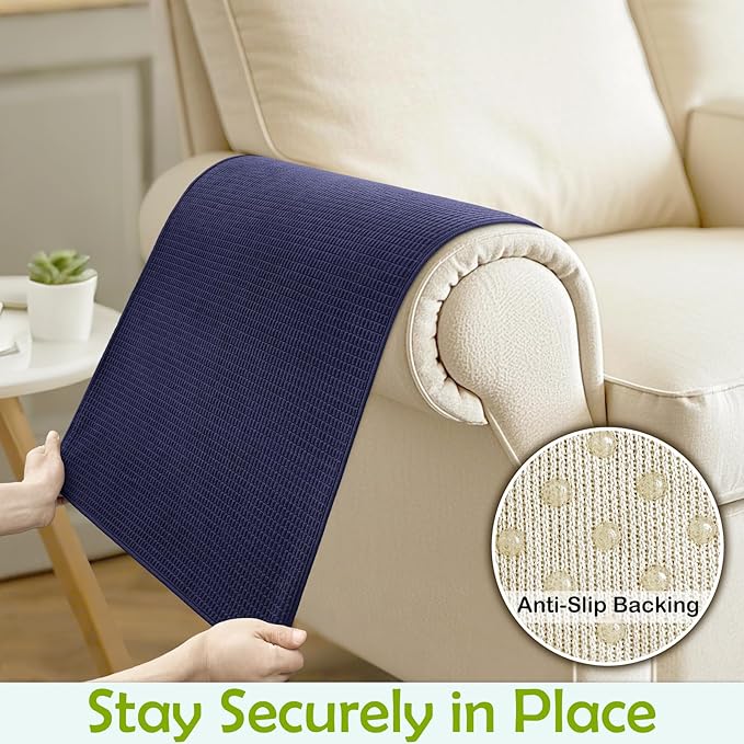 Couch Arm Covers, Sofa Arm Covers, Waterproof Armrest Cover for Sofa, Armchair, Loveseat, Non-Slip Recliner Arm Cover, Sofas Headrest Cover, Arm Chair Covers Set of 2 (Navy Blue, 24"×20")