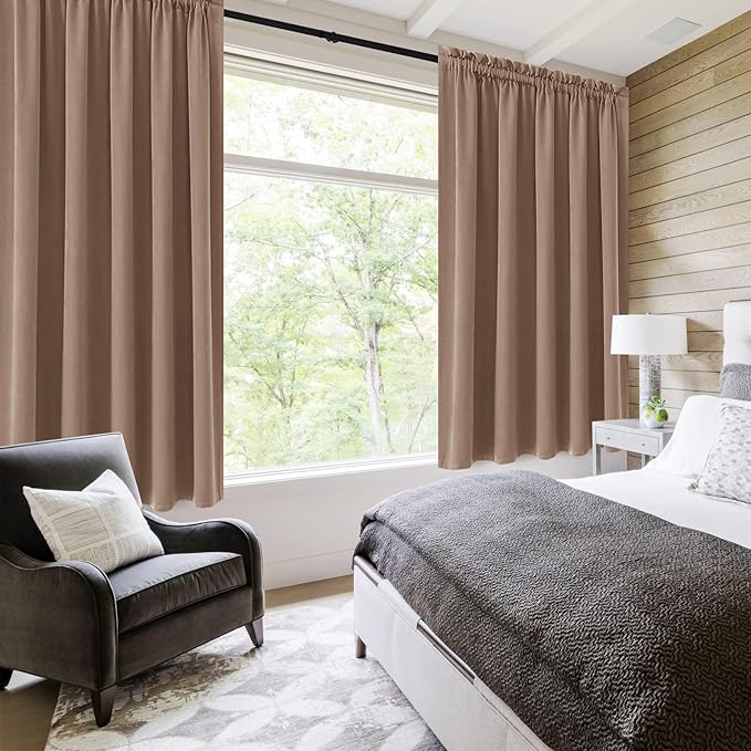 DWCN Blackout Curtains for Bedroom – Rod Pocket Thermal Insulated Noise Reducing Noise Reducing Drapes for Living Room, W 60 x L 63 Inch, 2 Panels, Khaki