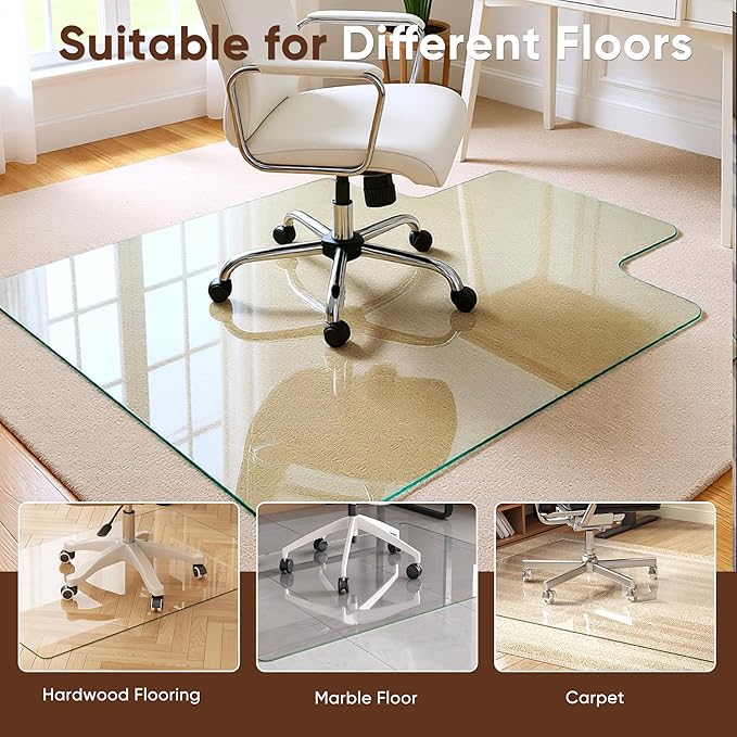 Antok Irregular Tempered Glass Chair Mat, 45"x53" Office Chair Mat for Carpet & Hardwood Floors, Heavy Duty 0.2" Desk Chair Mat for Smooth Rolling at Home or Office