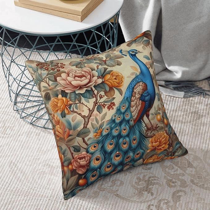 William Morris Abstract Vintage Floral Peacock Design 18x18 inches Throw Pillow Covers Square Pillowcases Decor for Bed Couch Sofa Living Room Cushion Covers