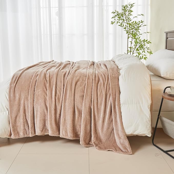 NEWCOSPLAY Super Soft King Blanket Taupe Premium Silky Flannel Fleece Leaves Pattern Lightweight Bed Blanket All Season Use (Taupe, King(90"x110"))