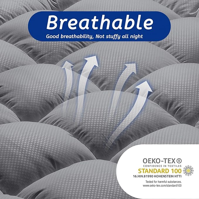 Full Size Mattress Topper for Back Pain, Cooling Extra Thick Mattress Pad Cover with 8-21 inch Deep Pocket, Plush Pillow Top Mattress Topper Overfilled with Down Alternative, Full Size, Dark Grey