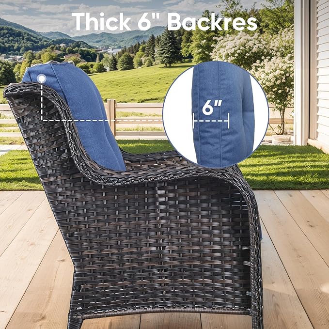 Outdoor Chair Cushions 3 Packs - Outside High Back Thick Water-Resistant Cushion 22x24 with Zipper Cover for Patio Glider Rocking Chairs Loveseat Couch – Blue/Buckle