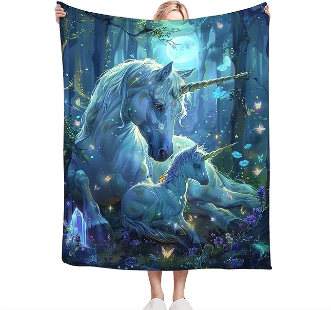 Unicorn Blanket for Girls - White Horse Throw for Women, Men, Boys - Soft Warm Cozy Fleece for Couch, Sofa, Bed - Gifts and Decor - 80"x60"