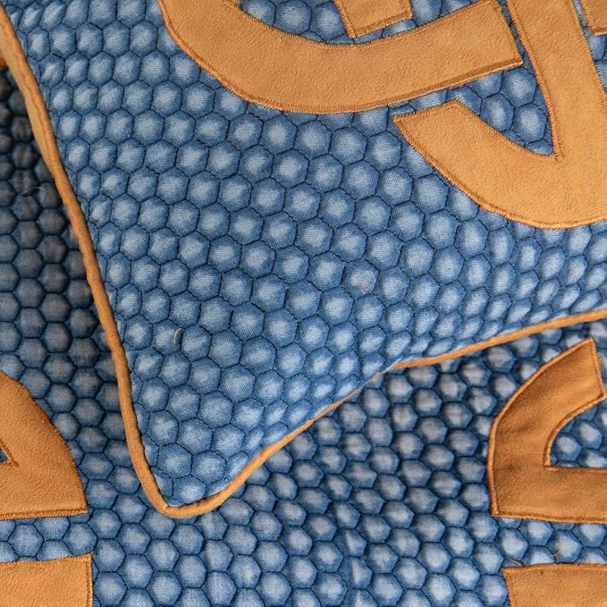 The HomeCentric Blue Bed Runner, Twin Size 53"x18" Decorative Bed Runner with 2 Matching Pillow Cover, Blue Cotton Bed Scarf in Quilted, Beehive Denim with Applique - Denim Love