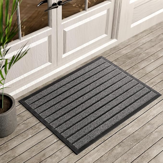 ubdyo Extra Durable Door Mat - Dirt Trapping Outdoor Welcome Mats - Non-Slip Outdoor Indoor Entrance - Low Profile Front Doormat (36" x 24", Bright Grey)