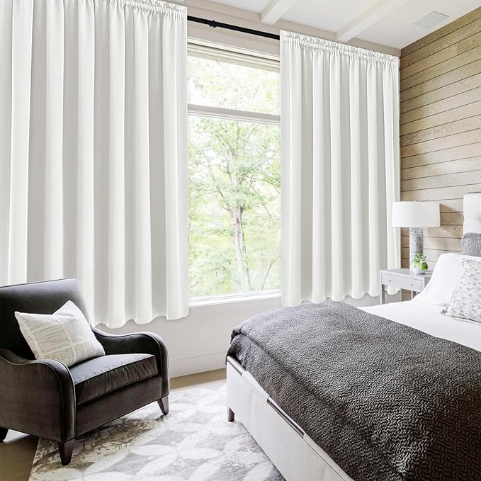 DWCN Blackout Curtains for Living Room Thermal Insulated, Energy Saving & Noise Reducing Bedroom Curtains, Ivory, W 70x L 72 Inch, Set of 2 Rod Pocket Curtain Panels