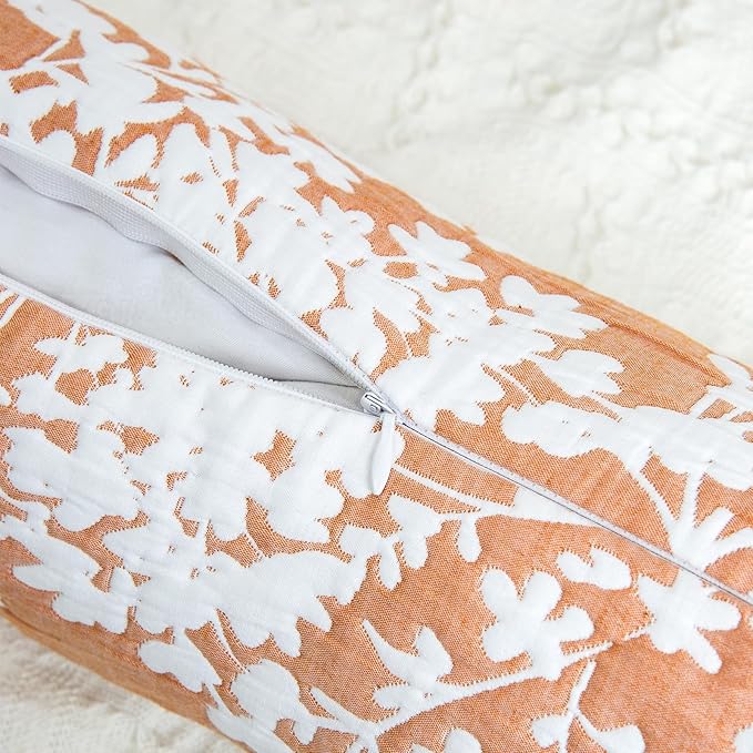 Buckwheat Neck Support Pillow Cervical Neck Cylinder Bolster Pillow,Buckwheat Hulls Adjustable Roll Pillow,Neck Pain Relief for Back and Side Sleepers Round Pillows for Lunch Break Orange, 6*15 inch