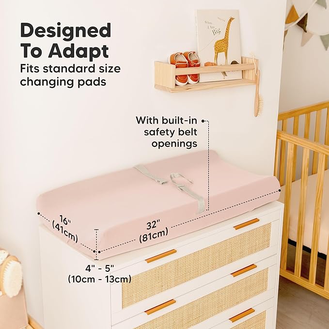 2-Pack Organic Changing Pad Covers for Girl, Boy, Neutral - 100% Cotton Changing Table Pad Cover, Soft Baby Nursery Diaper Changing Pad Sheets, Contour Changing Pads Liners, Change Pad Cover (Cameo)