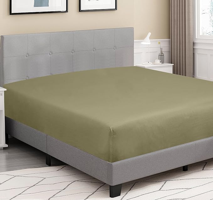 ROYALE LINENS 300 Thread Count 100% Long Staple Combed Cotton Fitted Sheet California King - Super Soft Deep Pocket Bottom Sheet - Fitted Sheets Only - Elastic Sheets (Cal King, Sage Green)