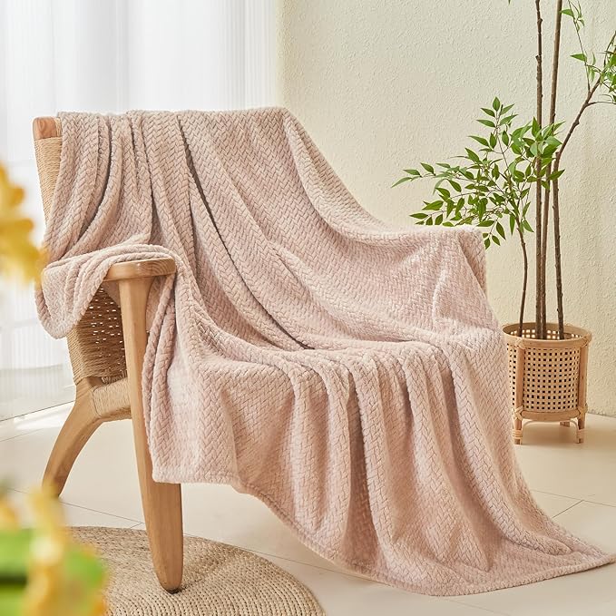 NEWCOSPLAY Super Soft King Blanket Taupe Premium Silky Flannel Fleece Leaves Pattern Lightweight Bed Blanket All Season Use (Taupe, King(90"x110"))