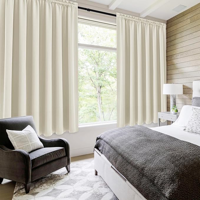 DWCN Blackout Curtains for Living Room Thermal Insulated, Energy Saving & Noise Reducing Bedroom Curtains, Light Beige, W 70x L 63 Inch, Set of 2 Rod Pocket Curtain Panels