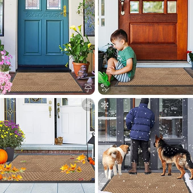 Smiry Front Door Mat Outside Entrance, Heavy Duty Sturdy Natural Rubber Doormat, Trap Dirt and Moisture, Easy Clean Low Profile Mats for Indoor Outdoor Entry, Irregular Triangle (59x24, Coffee)