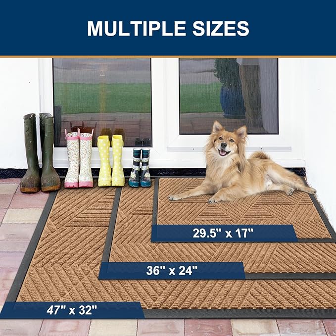Smiry Front Door Mat Outside Entrance, Heavy Duty Sturdy Natural Rubber Doormat, Trap Dirt and Moisture, Easy Clean Low Profile Mats for Indoor Outdoor Entry, Irregular Triangle (59x24, Coffee)