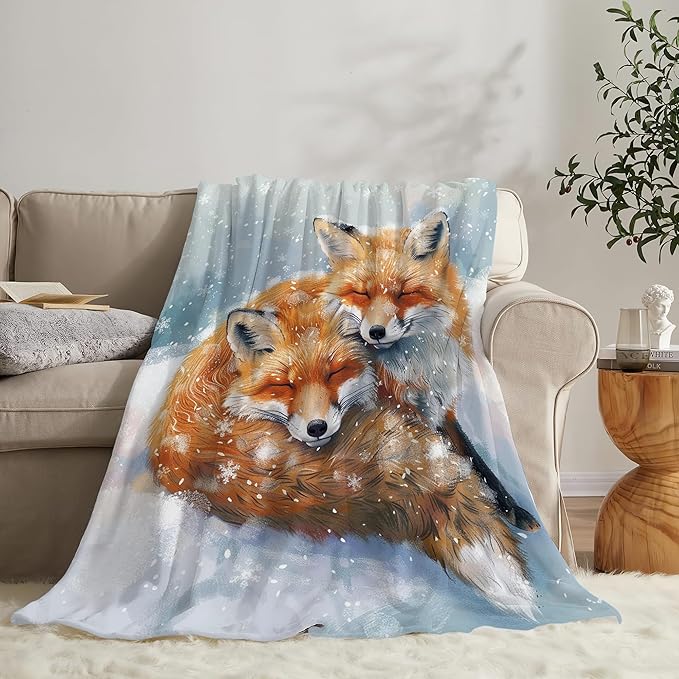 Fox Throw Blanket - Cute Animal Blanket for Girls, Women, Men & Boys - Soft, Warm & Cozy Fleece Blanket for Couch, Sofa & Bed - 80"x60"