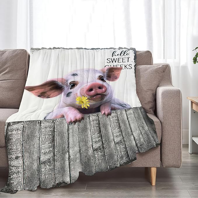 Funny Pig Farm Throw Blanket - Soft, Warm, Cozy Fleece for Couch, Sofa, Bed - 60"x50" for Girls, Women, Men, Boys