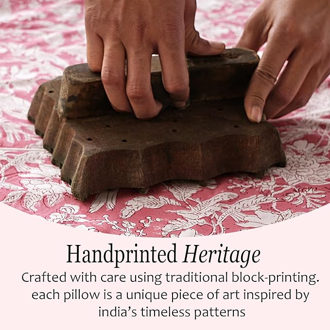 CPC Ruby Red 100% Cotton Block Print Ruffle Sham Cover 20X36 inch Pack of 2, Handmade Boho Floral Pillowcase, Soft Decorative King Bed Pillow Cover for Bedroom Décor