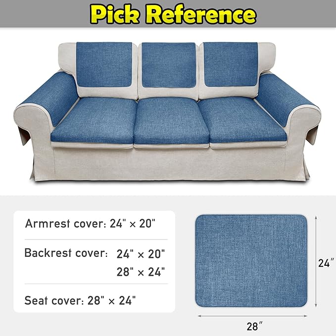 Couch Arm Covers, Waterproof Armrest Cover for Sofa, Armchair, Loveseat, Non-Slip Recliner Arm Cover, Sofa Arm Covers, Headrest Covers, Arm Chair Covers Set of 2 (Navy Blue, 28"×24")
