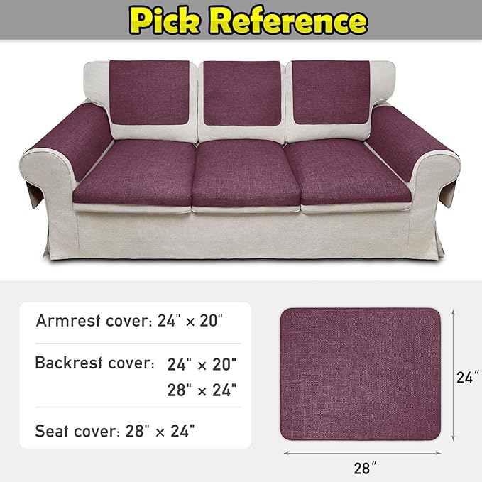 Couch Arm Covers, Waterproof Armrest Cover for Sofa, Armchair, Loveseat, Non-Slip Recliner Arm Cover, Sofa Arm Covers, Headrest Covers, Arm Chair Covers Set of 2 (Burgundy, 28"×24")