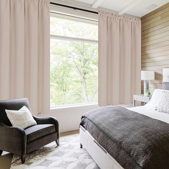 DWCN Blackout Curtains for Living Room Thermal Insulated, Energy Saving & Noise Reducing Bedroom Curtains, Camel, W 42x L 45 Inch, Set of 2 Rod Pocket Curtain Panels