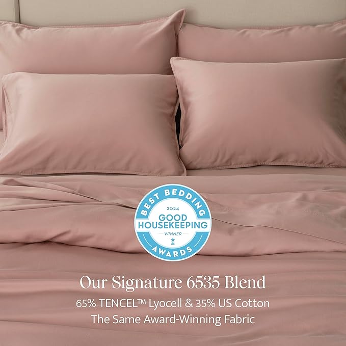 Double Stitch Cotton Tencel Duvet Cover - King Size Comforter Cover, Luxury & Soft Eucalyptus Lyocell Bedding Set for Hot Sleepers, Cooling, Smooth & Breathable, Button Closure, Dusty Mauve, 106"x90"