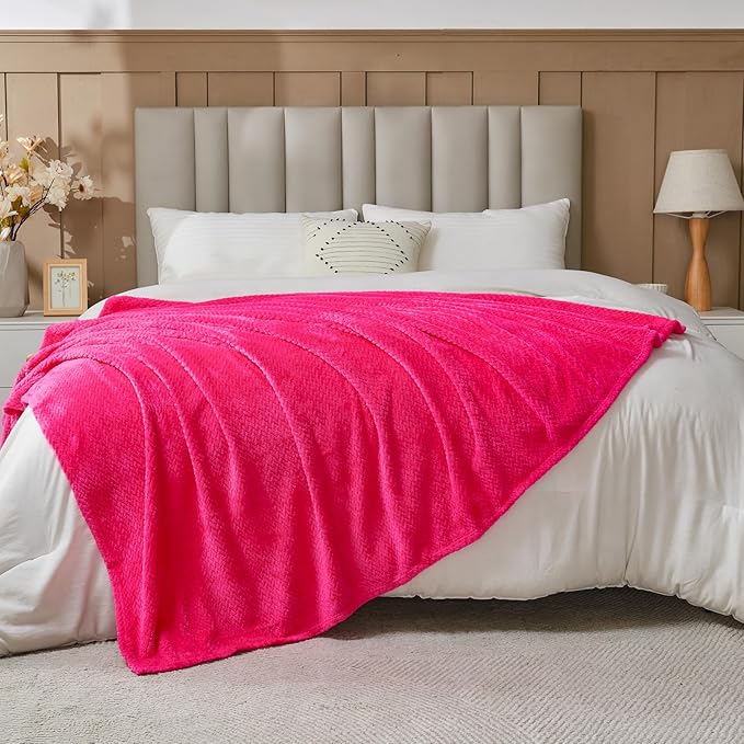 NEWCOSPLAY Super Soft King Blanket Dark Rose Red Premium Silky Flannel Fleece Leaves Pattern Lightweight Bed Blanket All Season Use (Dark Rose Red, King(90"x110"))