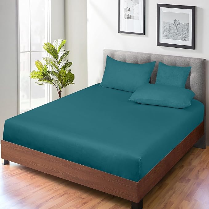 ROYALE LINENS 300 Thread Count 100% Long Staple Combed Cotton Fitted Sheet California King - Super Soft Deep Pocket Bottom Sheet - Fitted Sheets Only - Elastic Sheets (Cal King, Teal)