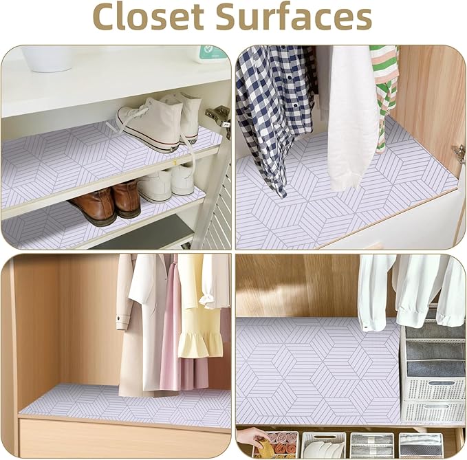 Shelf Liners for Kitchen Cabinets 24in x 30FT, Non Adhesive Cabinet Liner Strong Non-Slip Thickened Silver Geometric Easy to Clean for Shelf, Cabinet, Refrigerator with Knife and Tape Measure