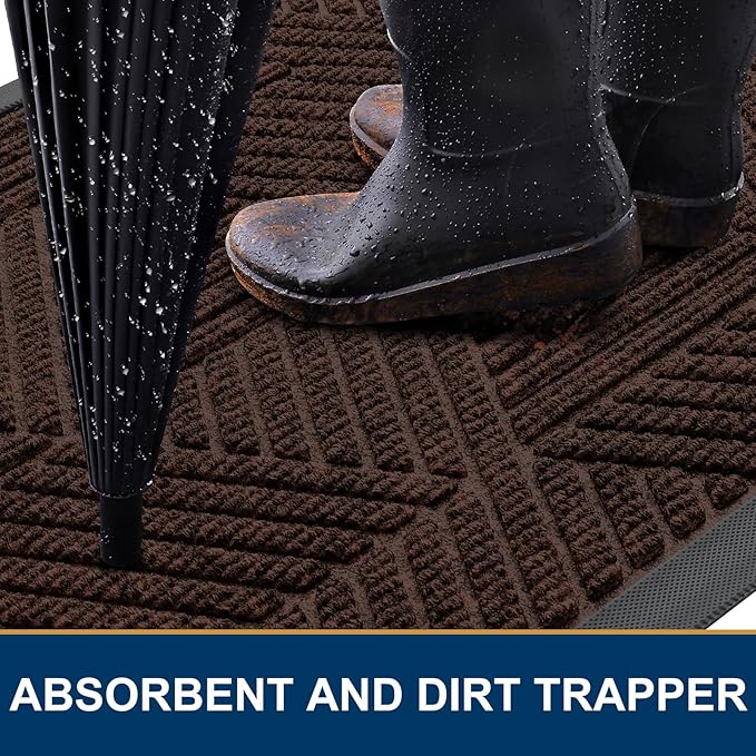 Smiry Front Door Mat Outside Entrance, Heavy Duty Sturdy Natural Rubber Doormat, Trap Dirt and Moisture, Easy Clean Low Profile Mats for Indoor Outdoor Entry, Irregular Triangle (59x35, Dark Brown)