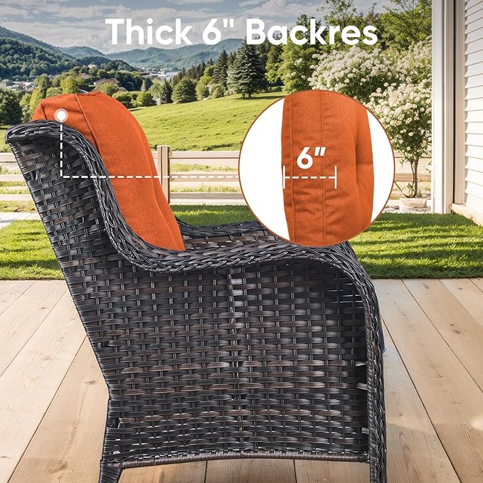 Outdoor Chair Cushions for Patio Furniture - 1 Pack Outside High Back Thick Water-Resistant Cushion 22x24 with Zipper Cover for Wicker Glider Rocking Chairs Loveseat Couch – Orange/Buckle