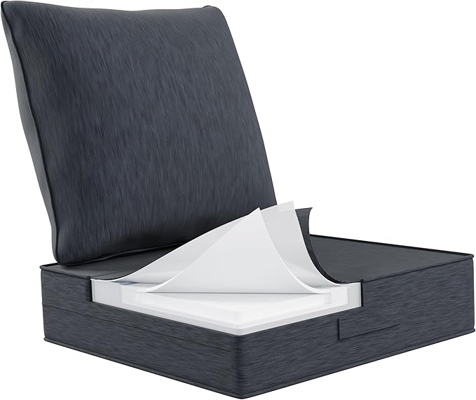 Outdoor Olefin Water-Resistant Deep Seat Cushion Set, 24''x 24''x 6'' Weather and Fade Resistant Patio Furniture Seat Cushion, Thickened Sofa Chair Pad with Straps for Lawn, Garden, Dark Gray