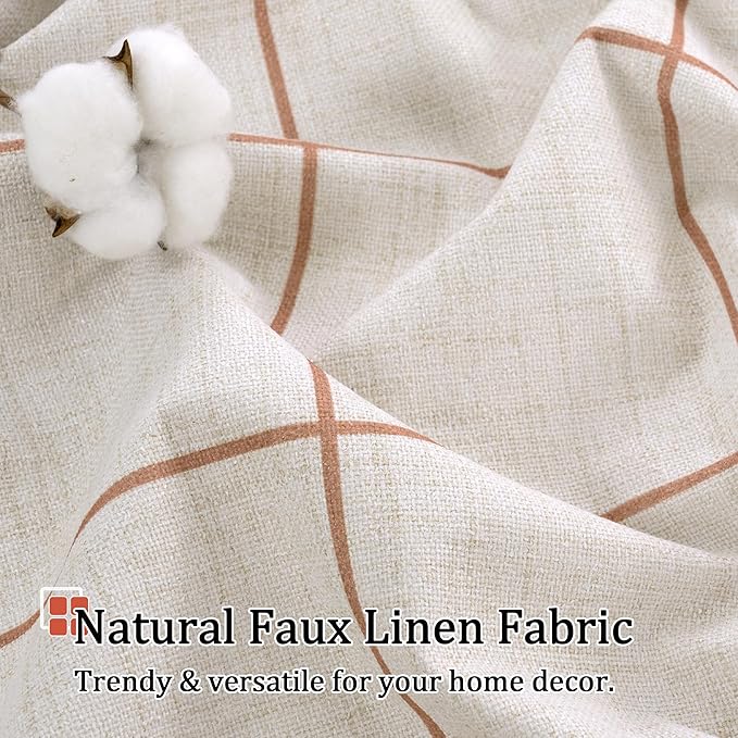 Plaid Patterned Curtains Thermal Insulated - 96 Inches Extra Long Total Linen Blackout Curtains for Living Room, Boho Drapery for Farmhouse Bedroom 52x96 Inch 2 Panels, Terracotta