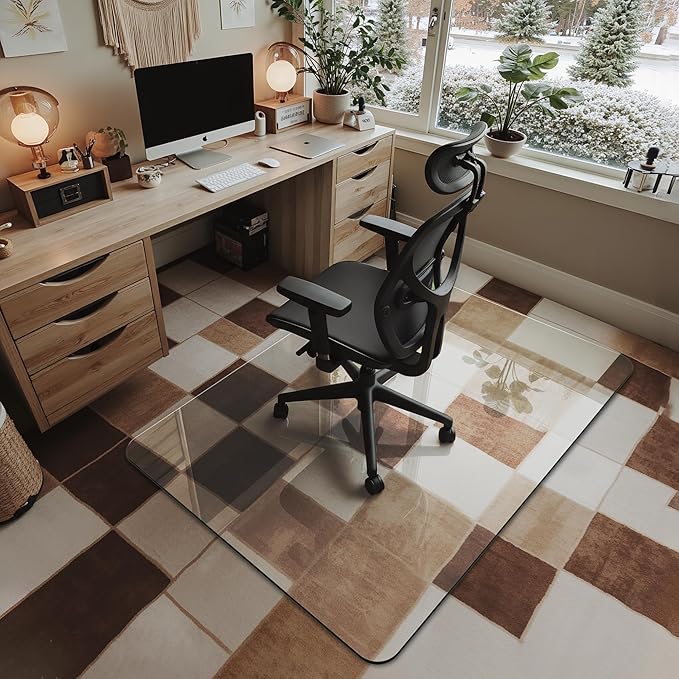 Office Chair Mat for Carpet & Hardwood, Upgraded 36" x 48" Dual Use Tempered Glass Chair Mat for Chair and Footrest Under Desk