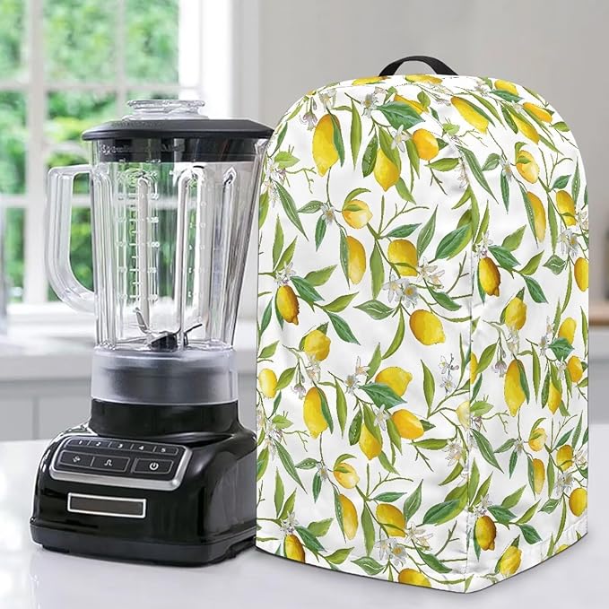 Lemon Leaf Pattern Art Blender Cover Turtle Mixer Hood Cover Dust Cover Washable Appliance Cloth Protector with Top Handle Proof with Durable Handle