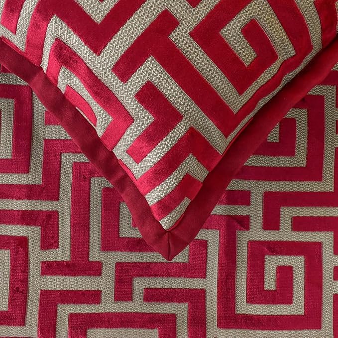 The HomeCentric King/Queen/Twin Red Designer King 90"x18" Bed Runner Without Pillow Cover, Maze Bed Scarf on Velvet Fabric - Path