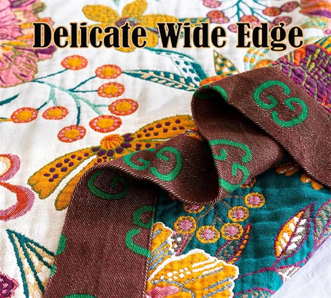 Fall Throw Blanket for Couch Bed Chair, 100% Cotton Muslin Breathable Woven Throws 60''x 80'' Boho Vintage Quilt for All Seasons Warm Lightweight Farmhouse Blankets Home Decoration