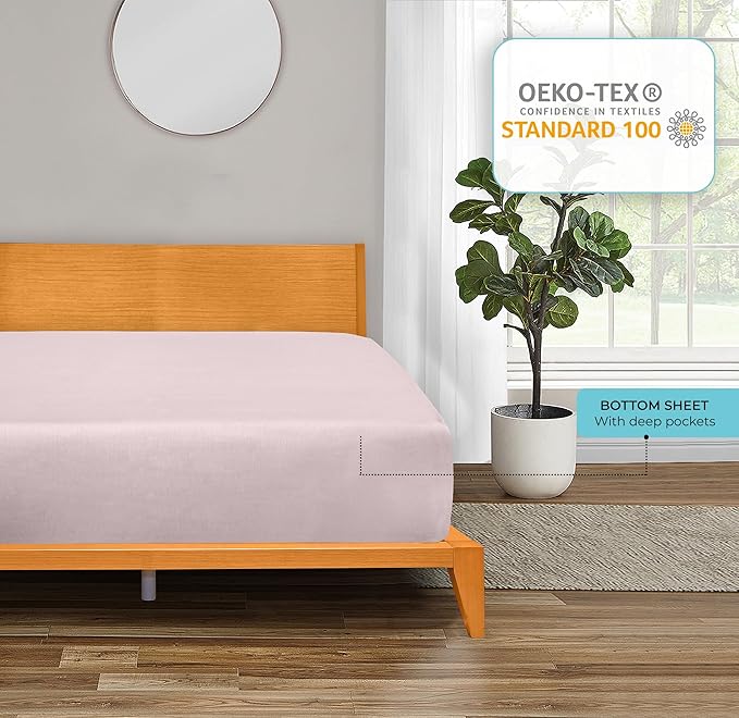 ROYALE LINENS 300 Thread Count 100% Long Staple Combed Cotton Fitted Sheet Twin - Super Soft Deep Pocket Bottom Sheet - Fitted Sheets Only - Elastic Sheets (Twin, Lavender)