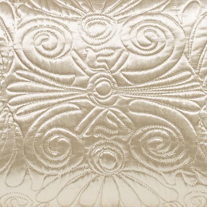 Touch of Class Portia Luxury Bedding | Soft Pearl | Premier Quilted Polyester Satin | Romantic Hand Guided Machine Quilted Scroll Design 3 Piece Set: King Oversized Bedspread and 2 King Shams