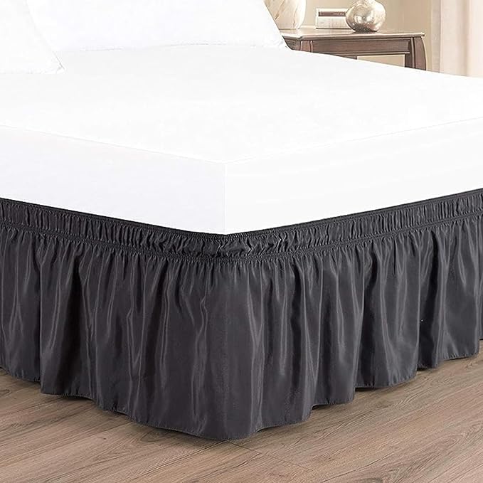 Dark Grey Wrap Around Bed Skirts with 16" Drop - Three Sides Fabric Adjustable Elastic Dust Ruffle Silky Soft -600 TC Stretchy Bed Skirt-Short Queen(60"X 75") Dark Grey