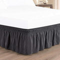 Dark Grey Wrap Around Bed Skirts with 16" Drop - Three Sides Fabric Adjustable Elastic Dust Ruffle Silky Soft -600 TC Stretchy Bed Skirt-Twin XL(39"X 80") Dark Grey