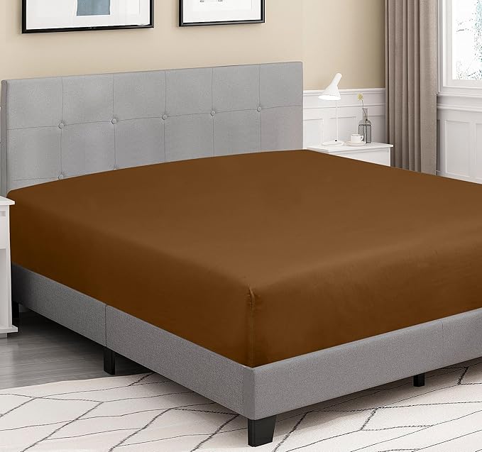 ROYALE LINENS 300 Thread Count 100% Long Staple Combed Cotton Fitted Sheet King - Super Soft Deep Pocket Bottom Sheet - Fitted Sheets Only - Elastic Sheets (King, Chocolate)