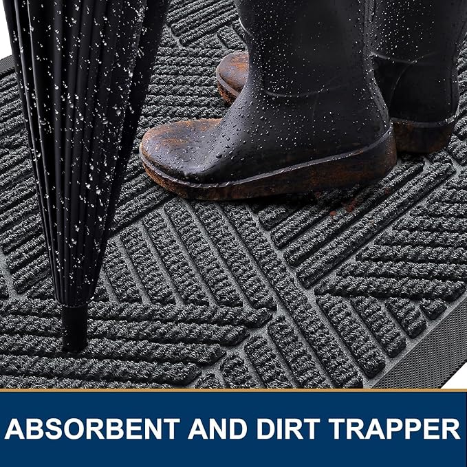 Smiry Front Door Mat Outside Entrance, Heavy Duty Sturdy Natural Rubber Doormat, Trap Dirt and Moisture, Easy Clean Low Profile Mats for Indoor Outdoor Entry, Irregular Triangle (47x17, Grey)
