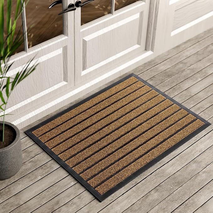 ubdyo Extra Durable Door Mat - Dirt Trapping Outdoor Welcome Mats - Non-Slip Outdoor Indoor Entrance - Low Profile Front Doormat (36" x 24", Bright Brown)